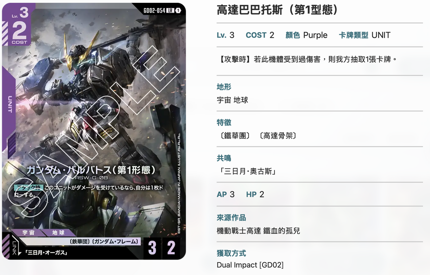 Bandai Carddass (單卡) GD02 LR卡 GCG TCG 高達卡牌遊戲 第二彈 Dual Impact [GD02]《機動戰士高達》