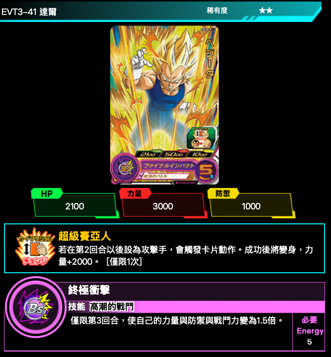 Bandai Carddass (單卡) EVT3 2星 七龍珠英雄遊戲咭-進化篇 第三彈