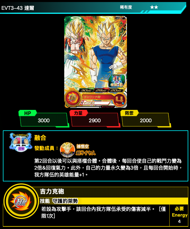 Bandai Carddass (單卡) EVT3 2星 七龍珠英雄遊戲咭-進化篇 第三彈